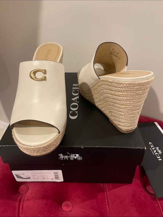 Coach Shoes - Coach Gloria Ivory Leather Espadrille Wedge Slide with Gold 'C' Accent